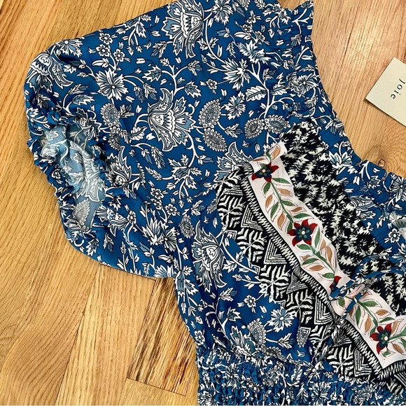 NWT Joie Floral Blue Paisley Crop Top Off Shoulder Puff Sleeves Size XS - Picture 3 of 5